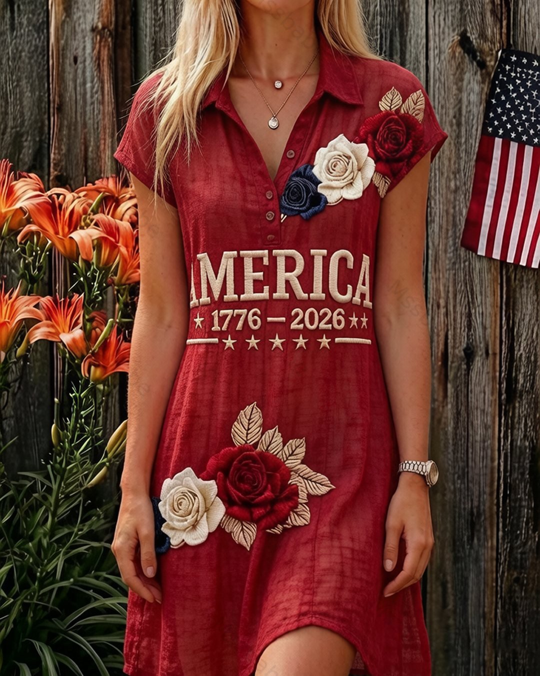 Women's 250th Anniversary of American Independence Casual Linen Dress 4630