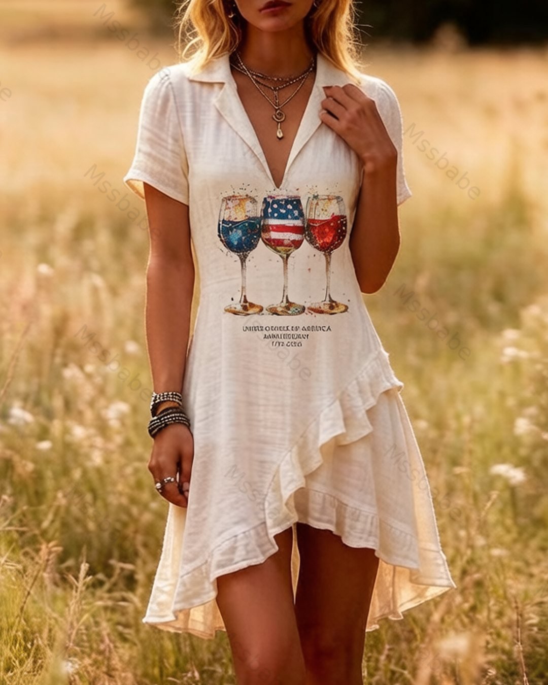 Women's 250th Anniversary of American Independence Casual Linen Dress 5276