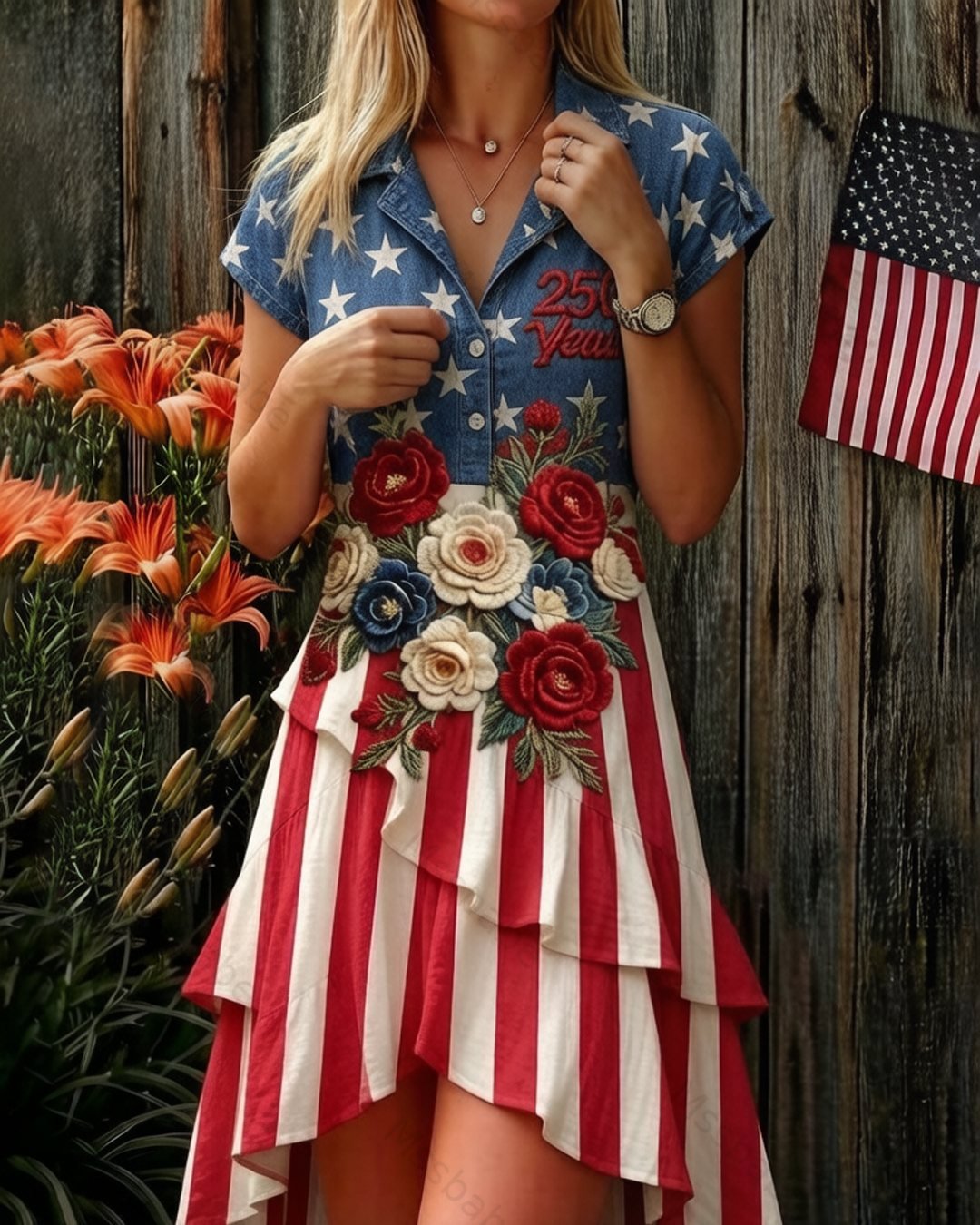 Women's 250th Anniversary of American Independence Casual Linen Dress 2032
