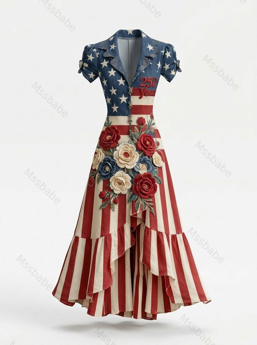 Women's Color-Block Embroidered Dress—Celebrating the 250th Anniversary of the United States 6857