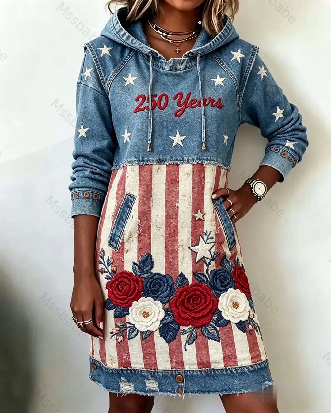 Women's Color-Block Embroidered Dress—Celebrating the 250th Anniversary of the United States 7068