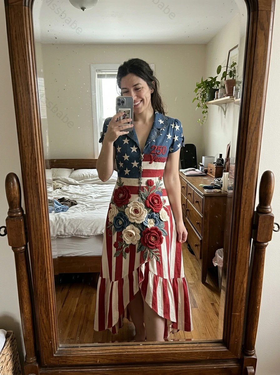 Women's Color-Block Embroidered Dress—Celebrating the 250th Anniversary of the United States 6857