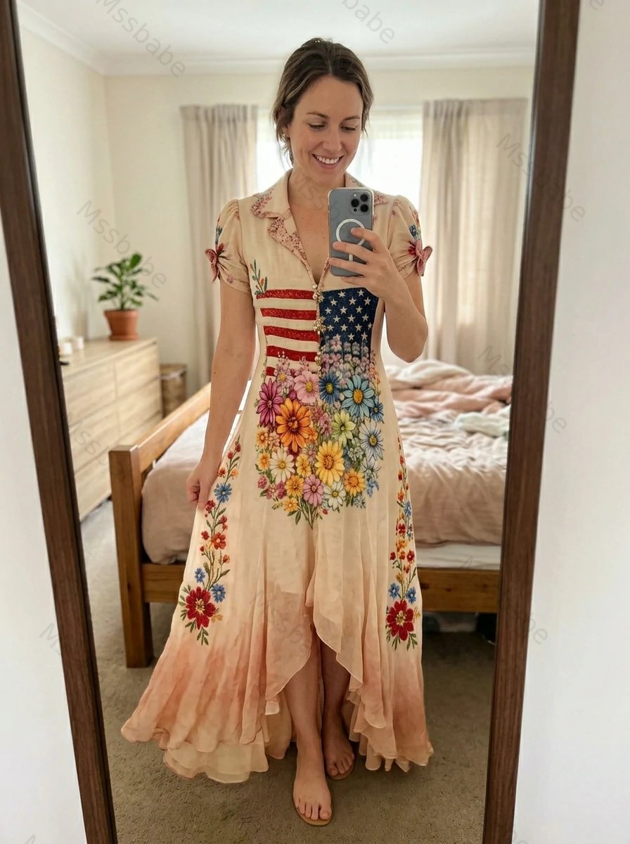 Women's Color-Block Embroidered Dress—Celebrating the 250th Anniversary of the United States 1192