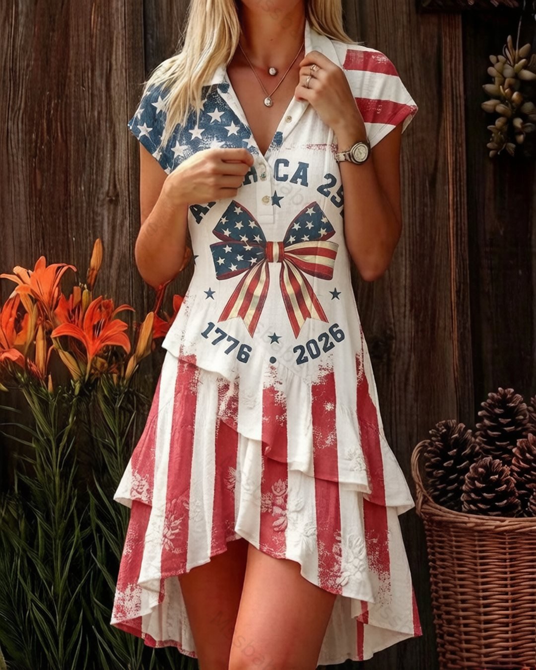 Women's 250th Anniversary of American Independence Casual Linen Dress 8201