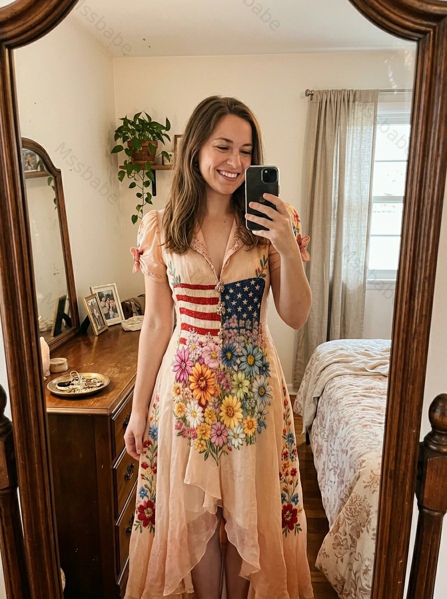 Women's Color-Block Embroidered Dress—Celebrating the 250th Anniversary of the United States 1192
