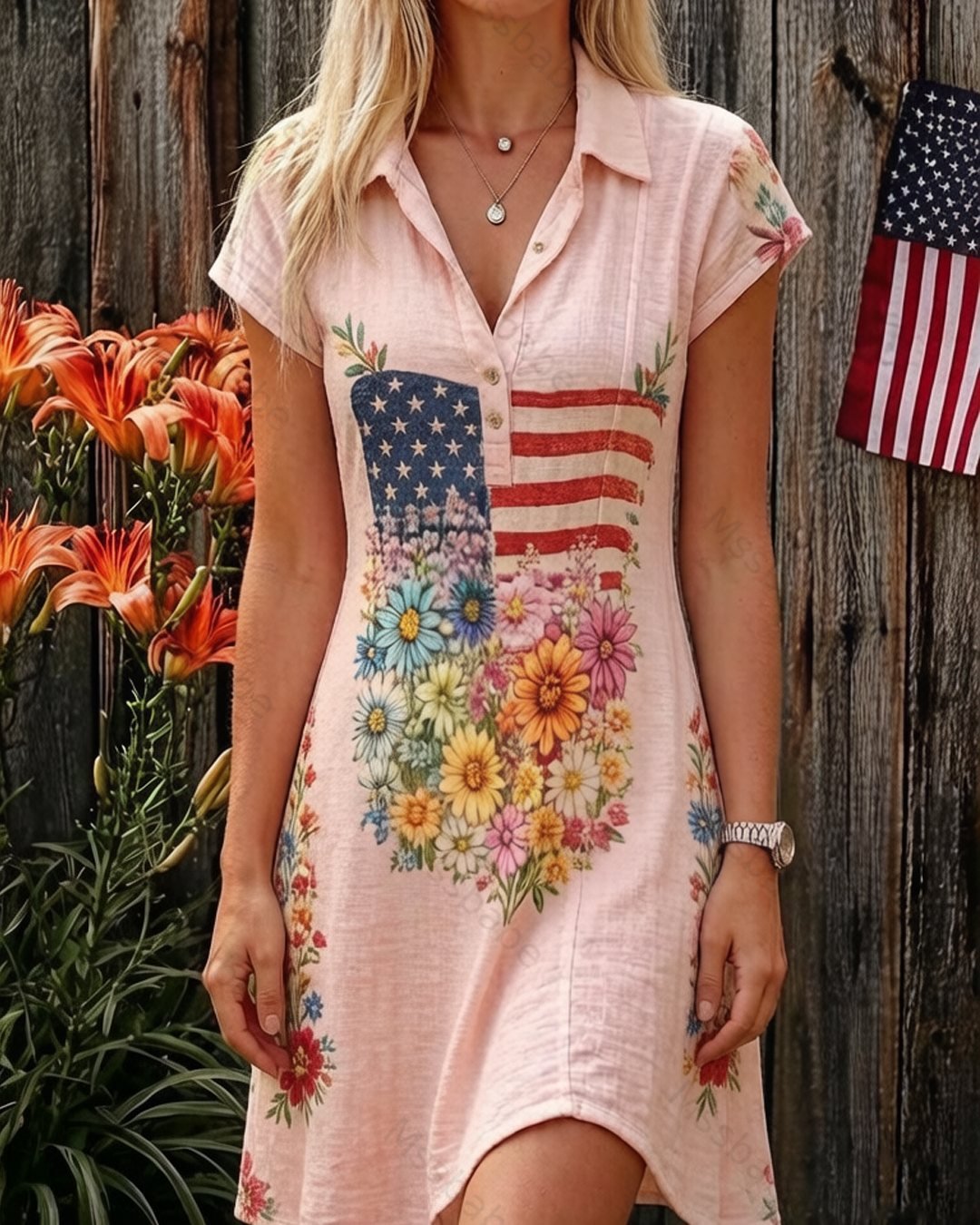 Women's 250th Anniversary of American Independence Casual Linen Dress 4369
