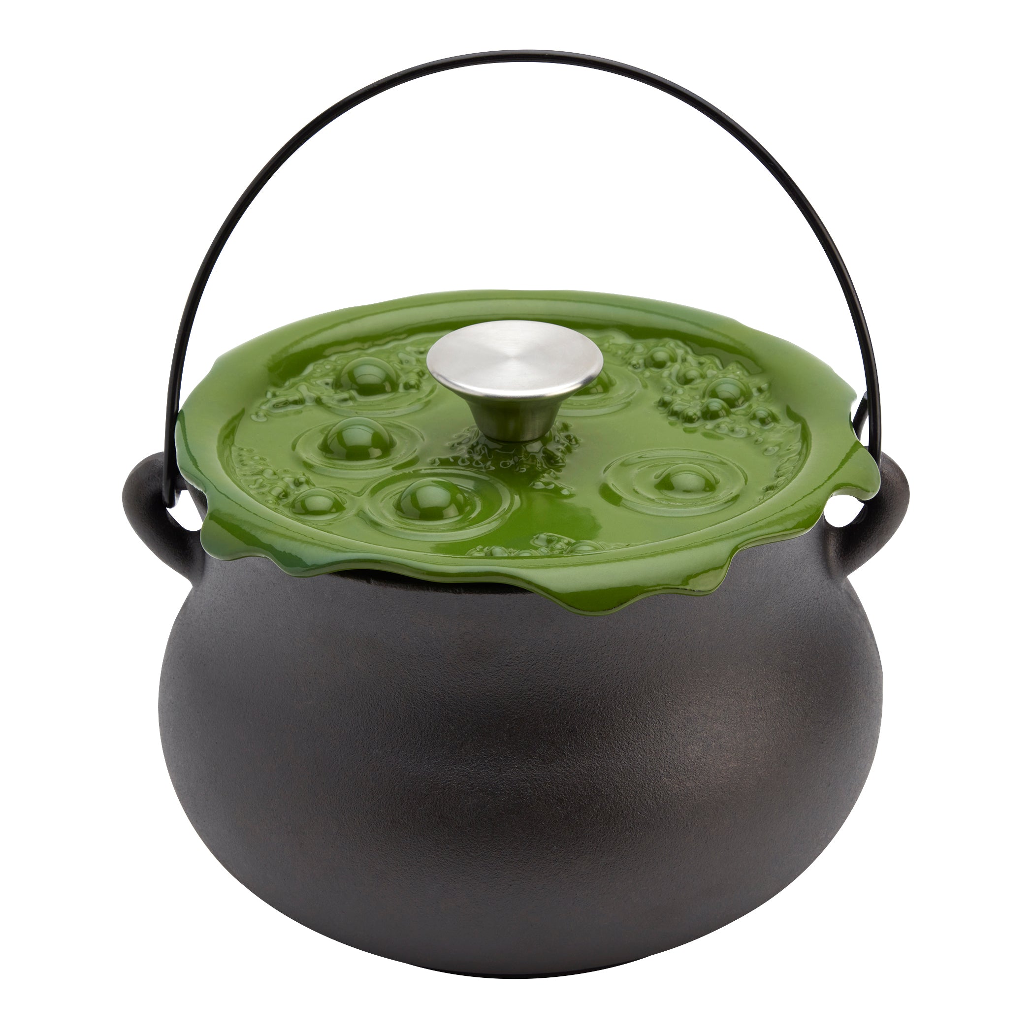 Cast Iron Cauldron Pot with Green 'Bubbling' Lid