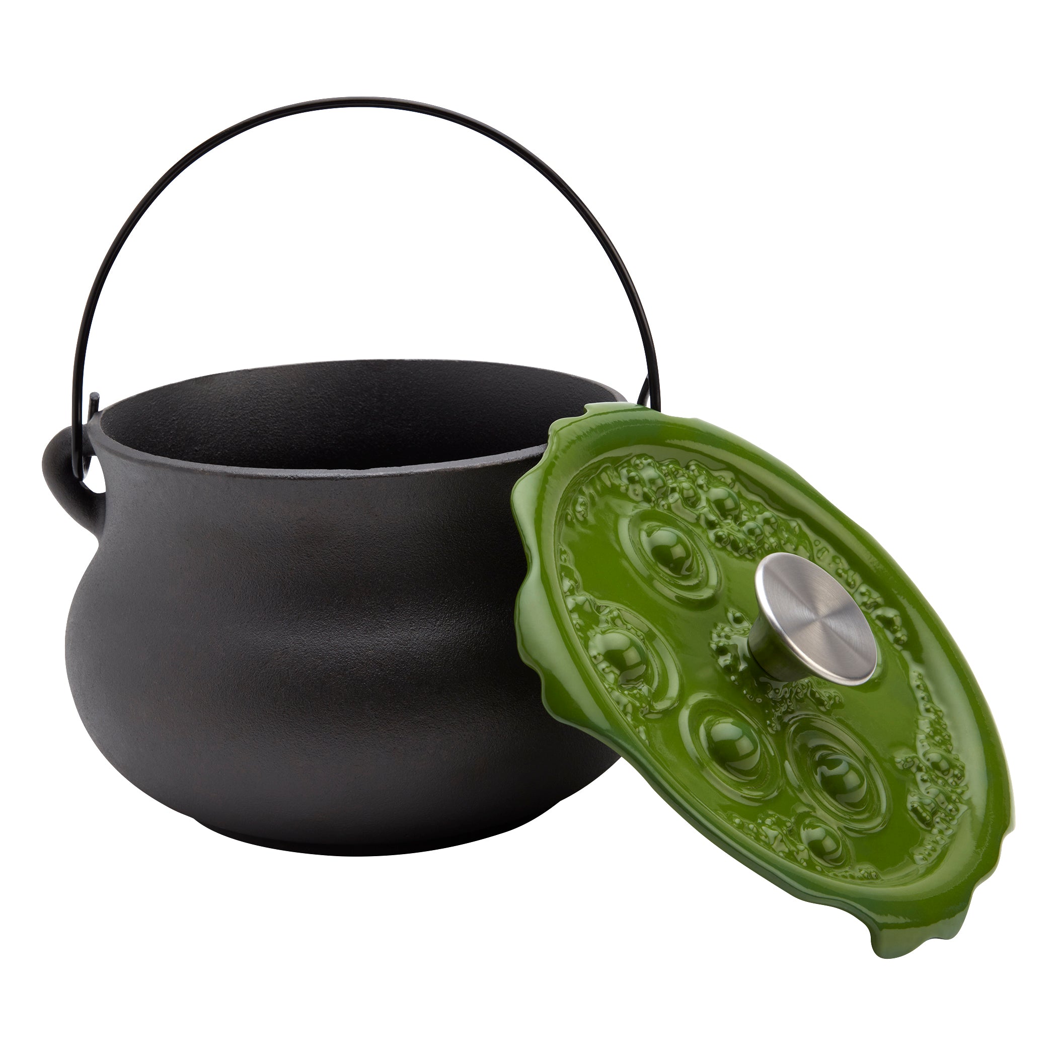 Cast Iron Cauldron Pot with Green 'Bubbling' Lid