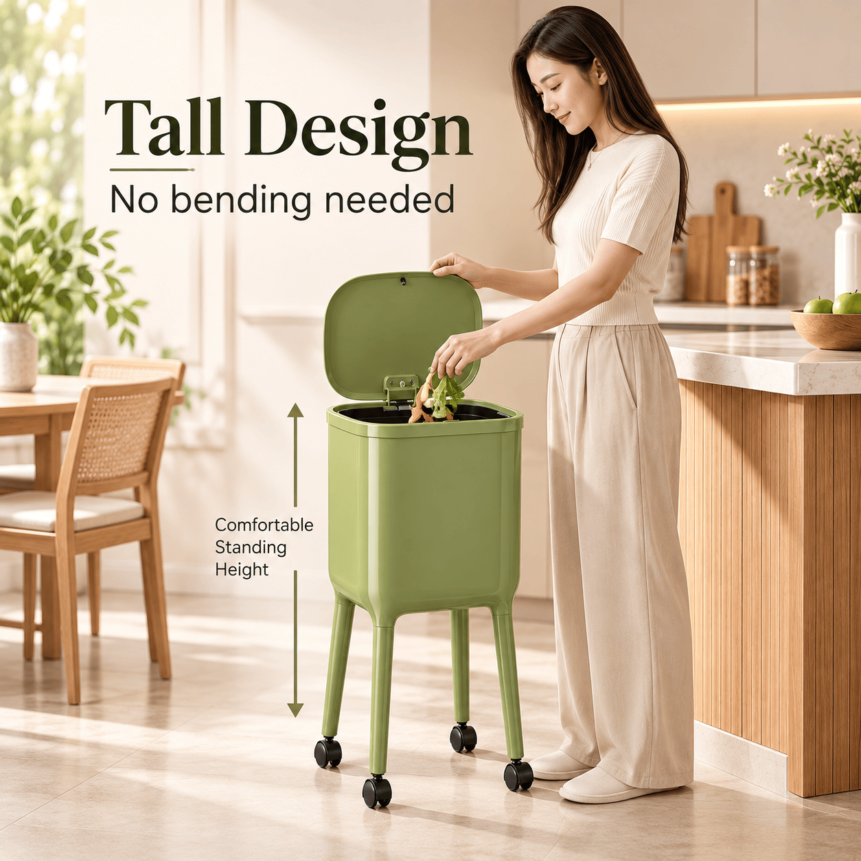 16L Tall Rolling Kitchen Trash Can