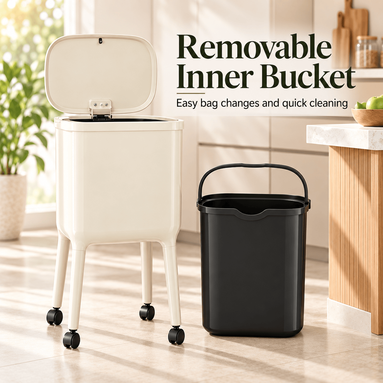 16L Tall Rolling Kitchen Trash Can