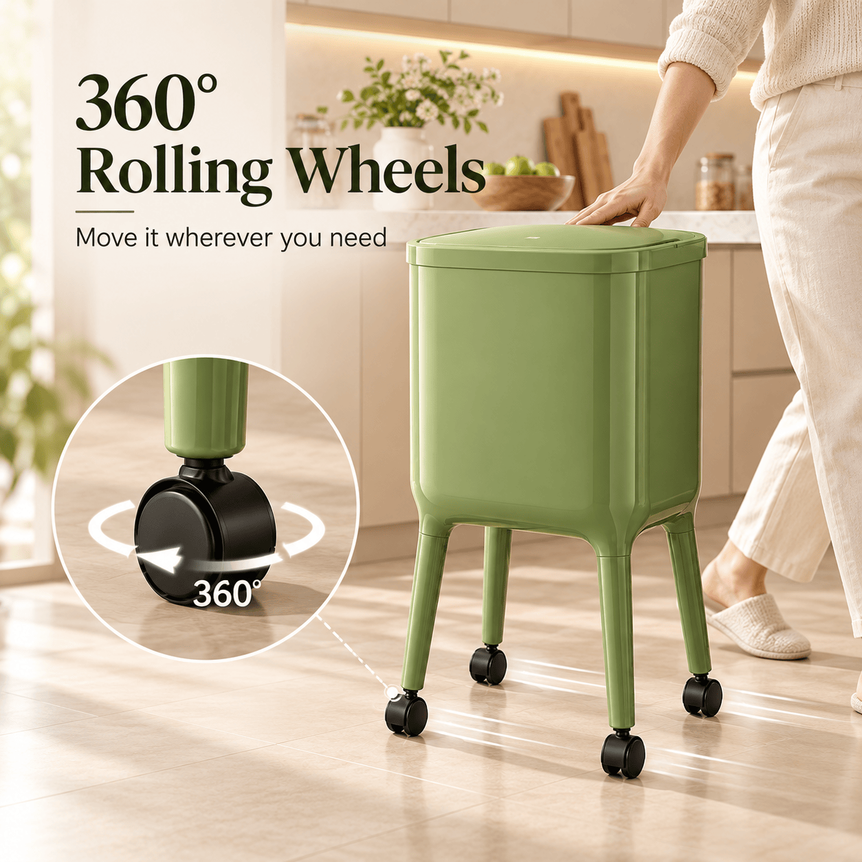 16L Tall Rolling Kitchen Trash Can