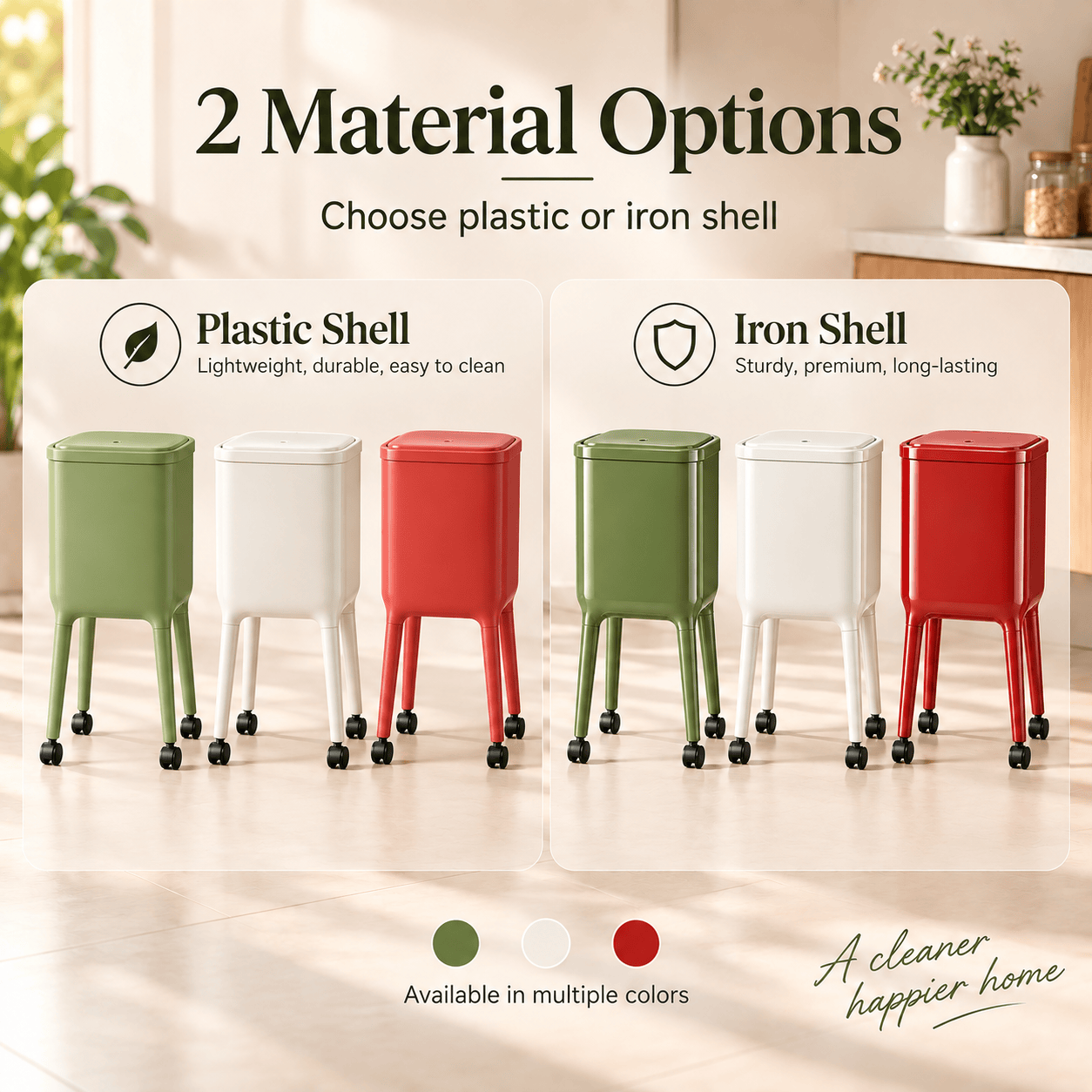 16L Tall Rolling Kitchen Trash Can