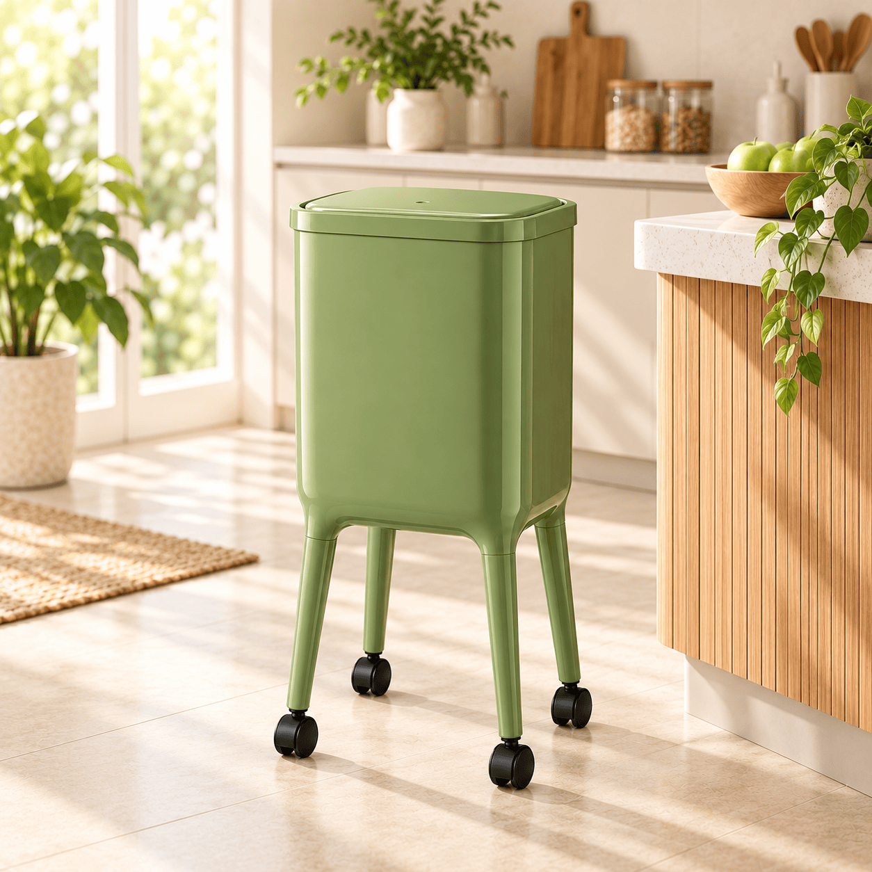 16L Tall Rolling Kitchen Trash Can
