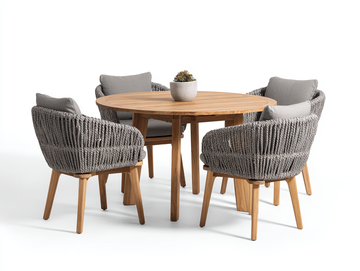 Garten Essgarnituren - Holz-Textilseil - 120 x 120 x 75 cm - Natur-Grau - Modern-Nookuphaus