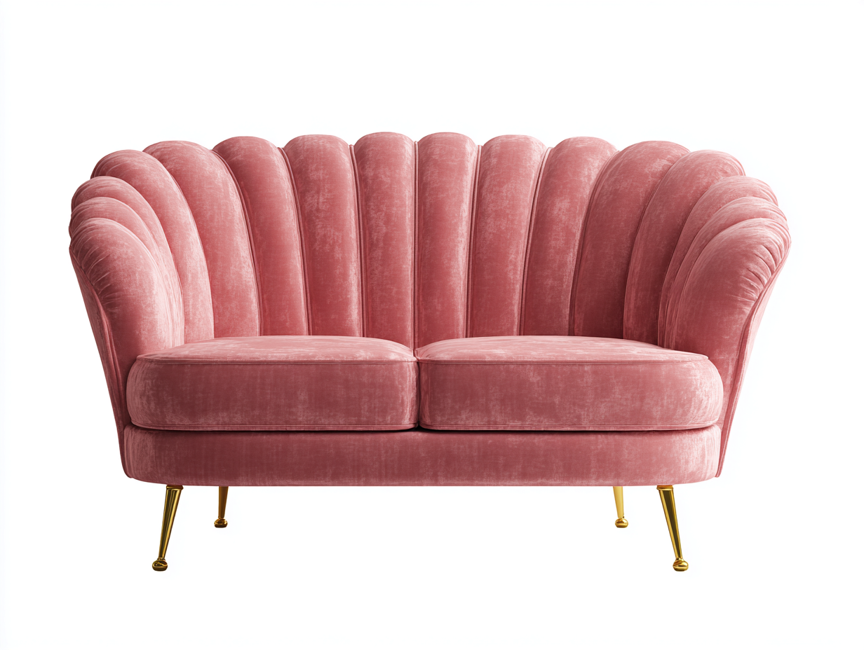 Zweisitzer Sofa-Samt-Metall-146 x 78 x 79 cm-Rosa-Modernes Muschel-Design-Nookuphaus