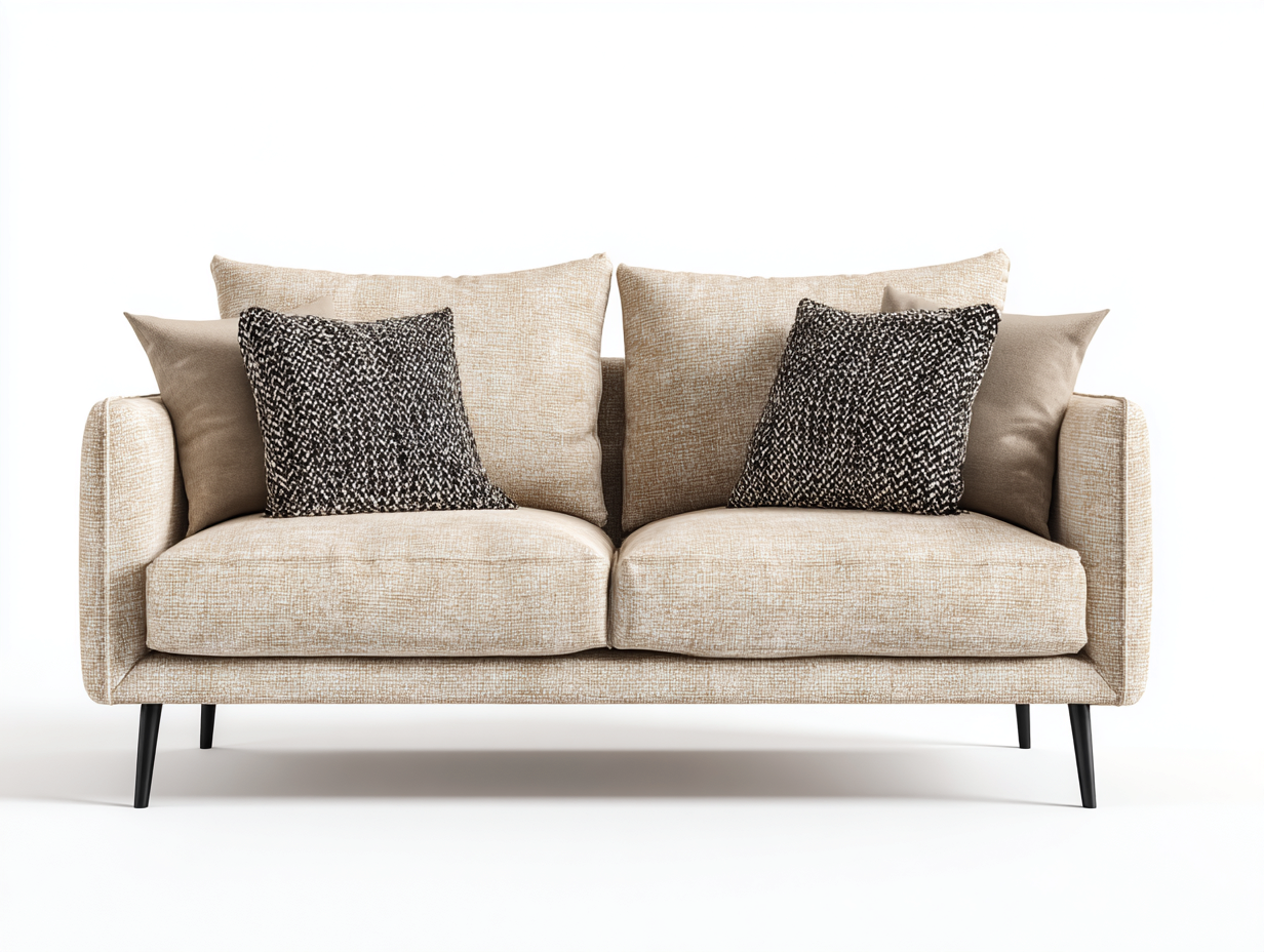 Zweisitzer Sofa - Stoff-Metall - 185x95x85 cm - Beige-Schwarz - Modern-Nookuphaus