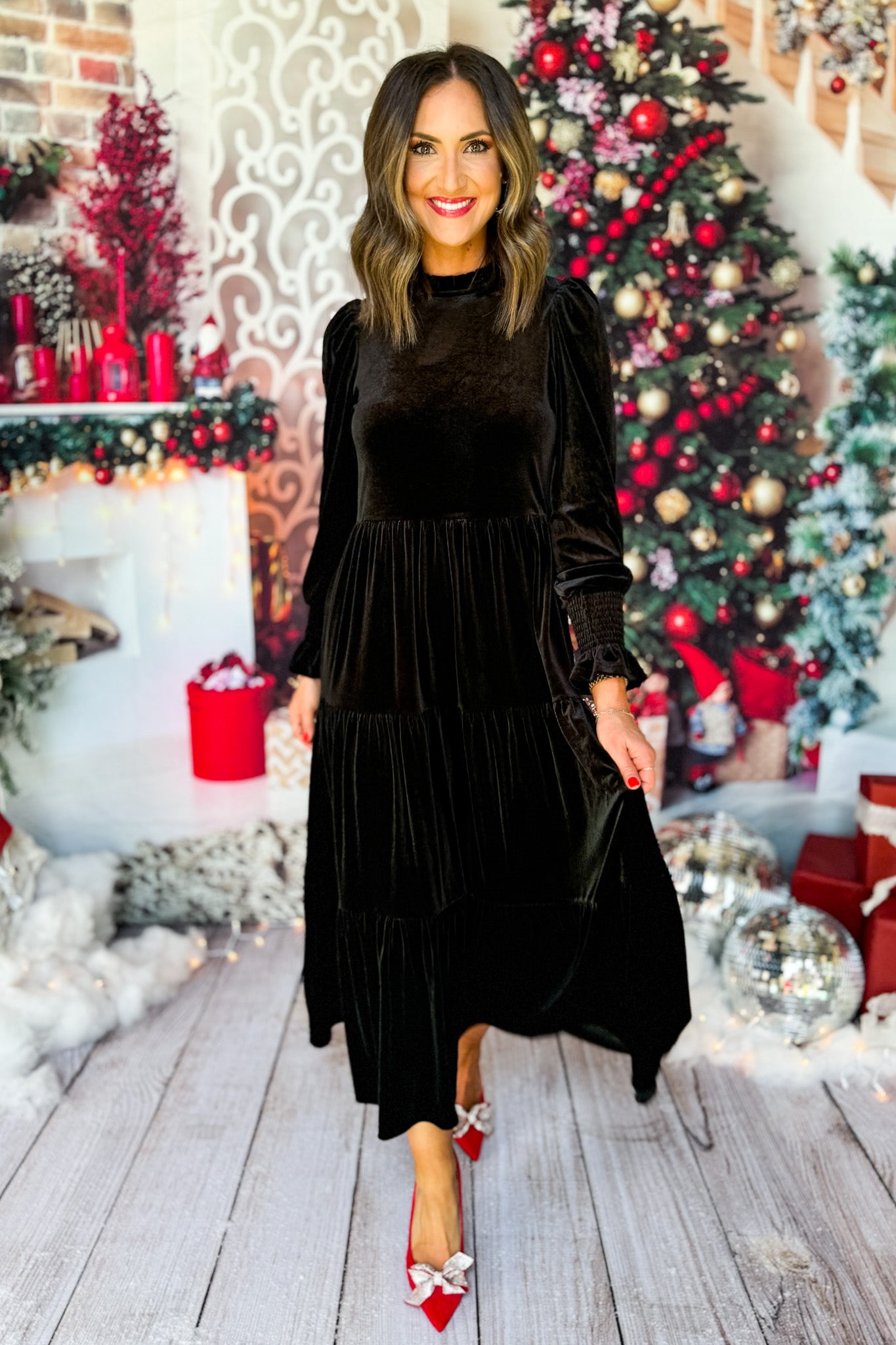 Long Sleeve Maxi Dress In Hunter Velvet