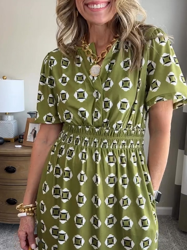 CLEARANCE🔥 Summer Elastic Waistband Printed Dress