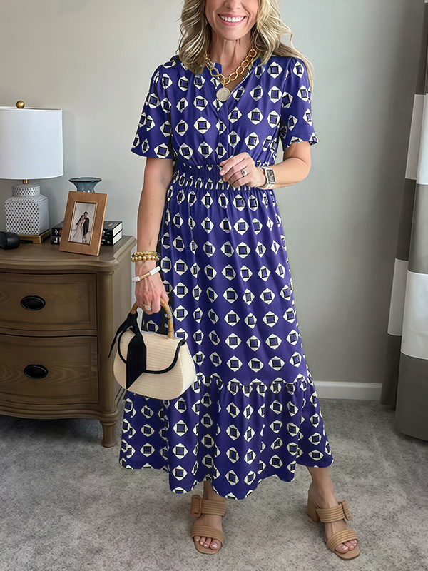 CLEARANCE🔥 Summer Elastic Waistband Printed Dress