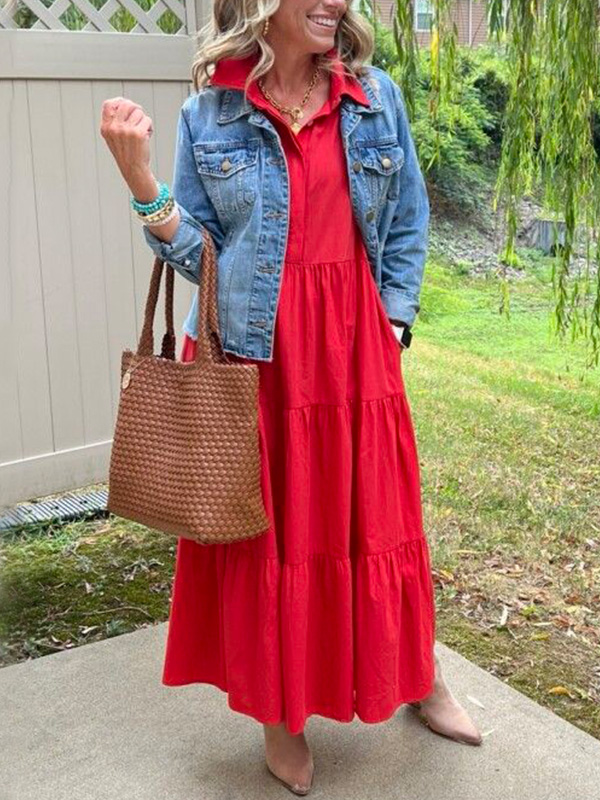 CLEARANCE🔥 Loose Cotton Linen Lapel Dress- Tax Free