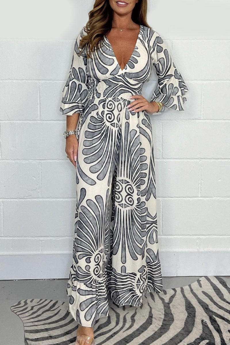 Hot Sale🔥 Printed Elastic Waist Casual Wide Leg Jumpsuit