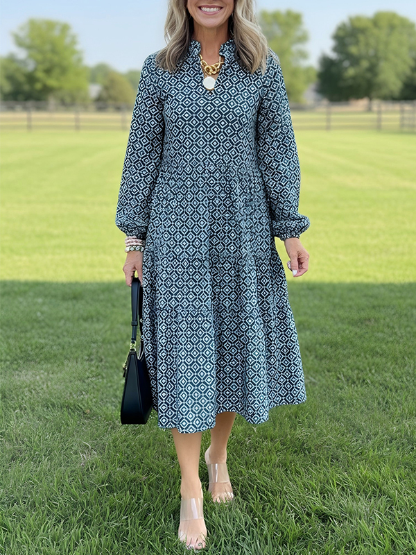 NEW🔥 V Neck Vintage Printed Maxi Dress