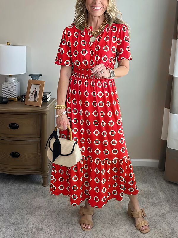 CLEARANCE🔥 Summer Elastic Waistband Printed Dress