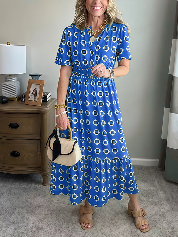 CLEARANCE🔥 Summer Elastic Waistband Printed Dress