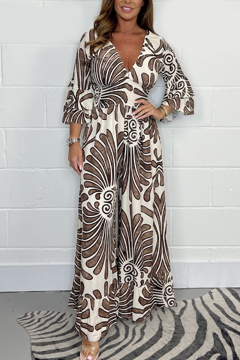 Hot Sale🔥 Printed Elastic Waist Casual Wide Leg Jumpsuit