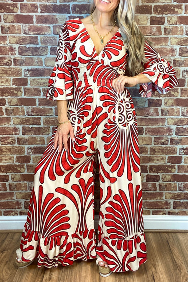 Hot Sale🔥 Printed Elastic Waist Casual Wide Leg Jumpsuit
