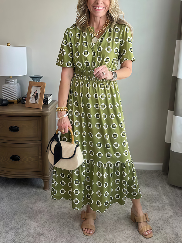 CLEARANCE🔥 Summer Elastic Waistband Printed Dress