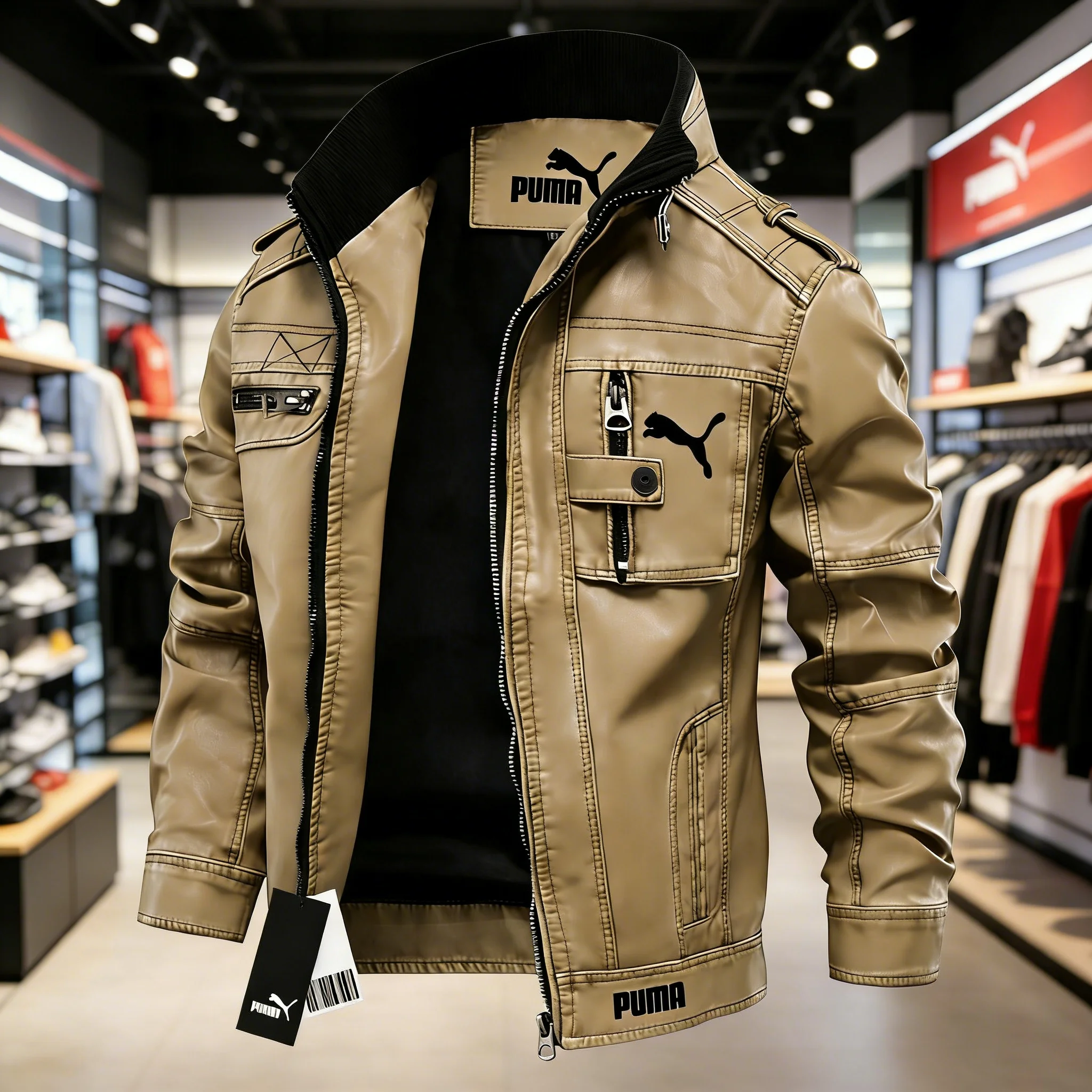 💎 Kurtka skórzana PUMA w stylu retro, delikatna skóra, luksusowy wygląd