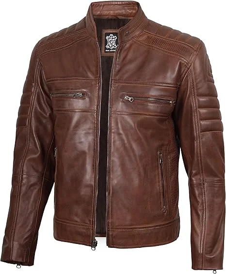 Kurtka skórzana Decrum dla mężczyzn - modna męska kurtka skórzana w stylu Cafe Racer
