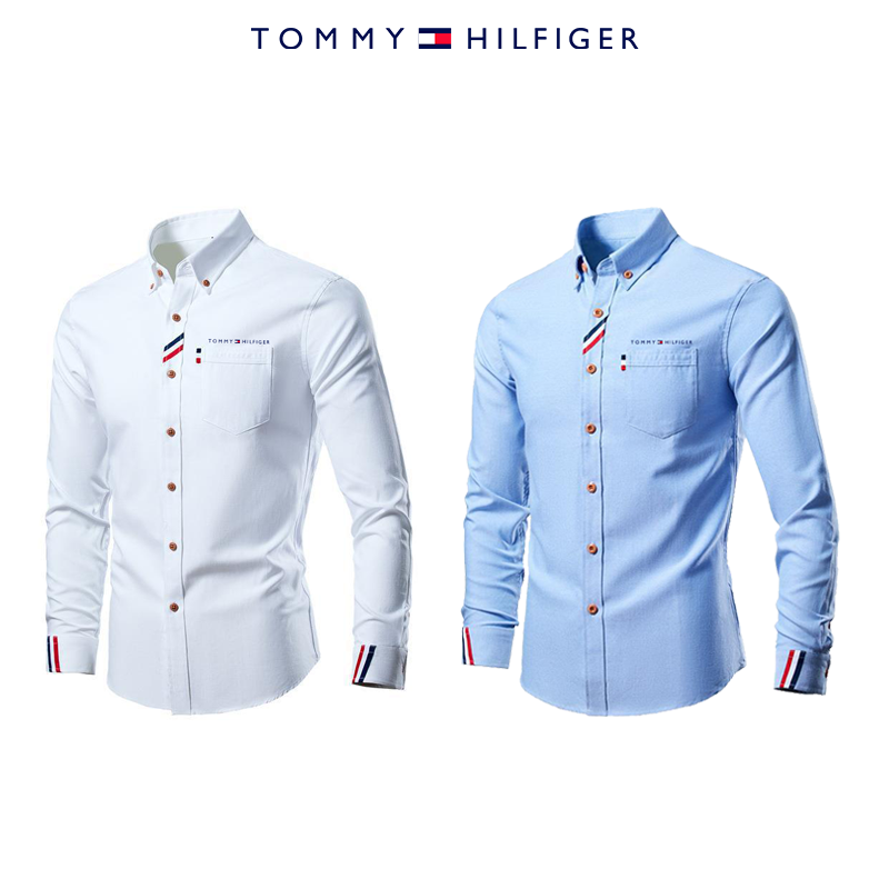 Tommy Hilfiger Nová pánska košeľa s dlhým rukávom a vreckami, dvojdielna súprava