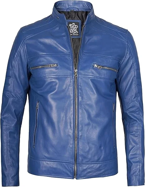 Kurtka skórzana Decrum dla mężczyzn - modna męska kurtka skórzana w stylu Cafe Racer