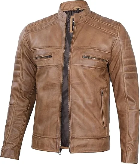 Kurtka skórzana Decrum dla mężczyzn - modna męska kurtka skórzana w stylu Cafe Racer