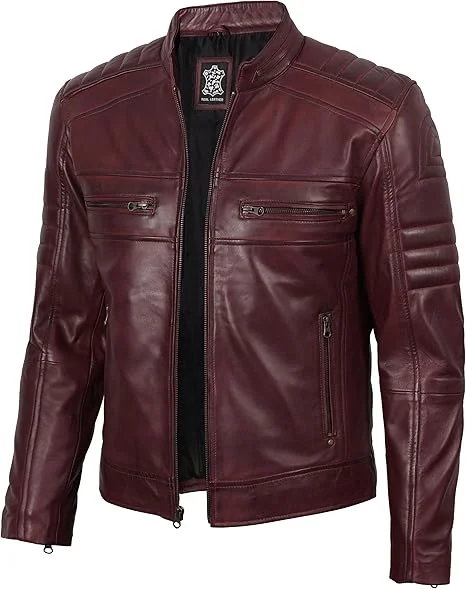 Kurtka skórzana Decrum dla mężczyzn - modna męska kurtka skórzana w stylu Cafe Racer