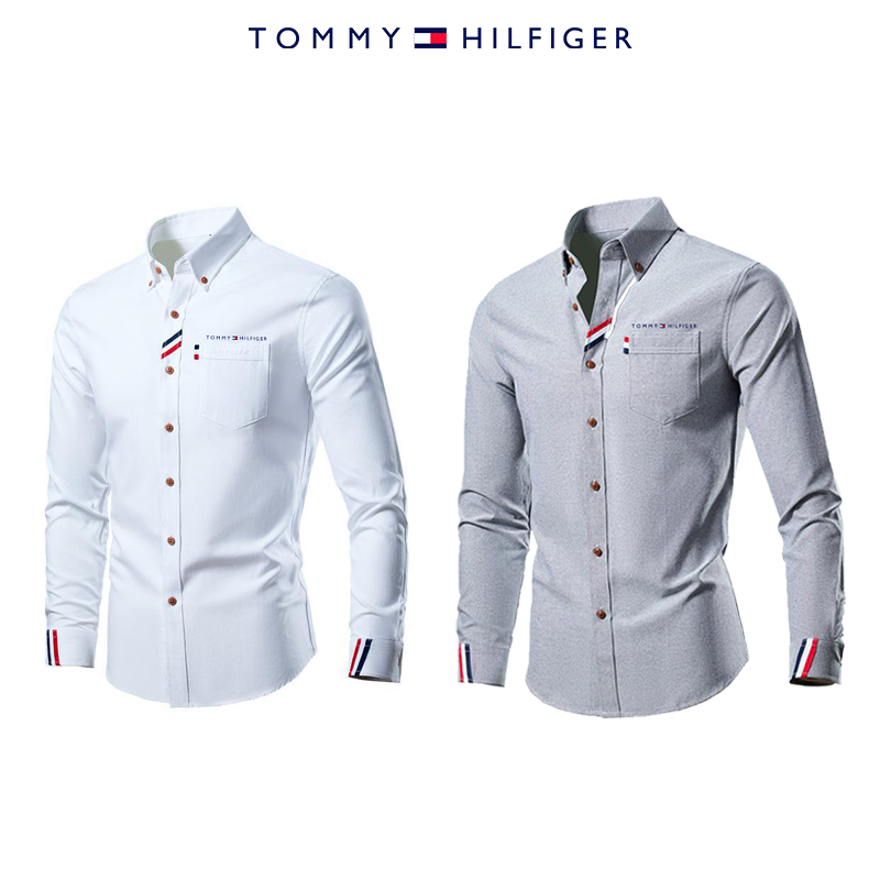 Tommy Hilfiger Nová pánska košeľa s dlhým rukávom a vreckami, dvojdielna súprava