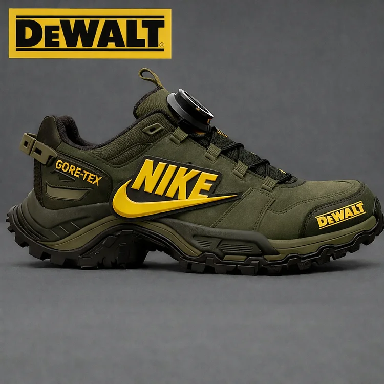 Wodoodporne i oddychające męskie buty robocze i turystyczne marek NIKE® i DEWALT idealnie nadają się do pracy i aktywności na świeżym powietrzu.
