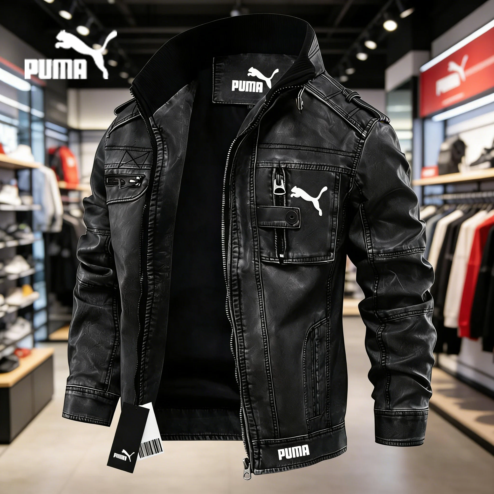 💎 Kurtka skórzana PUMA w stylu retro, delikatna skóra, luksusowy wygląd