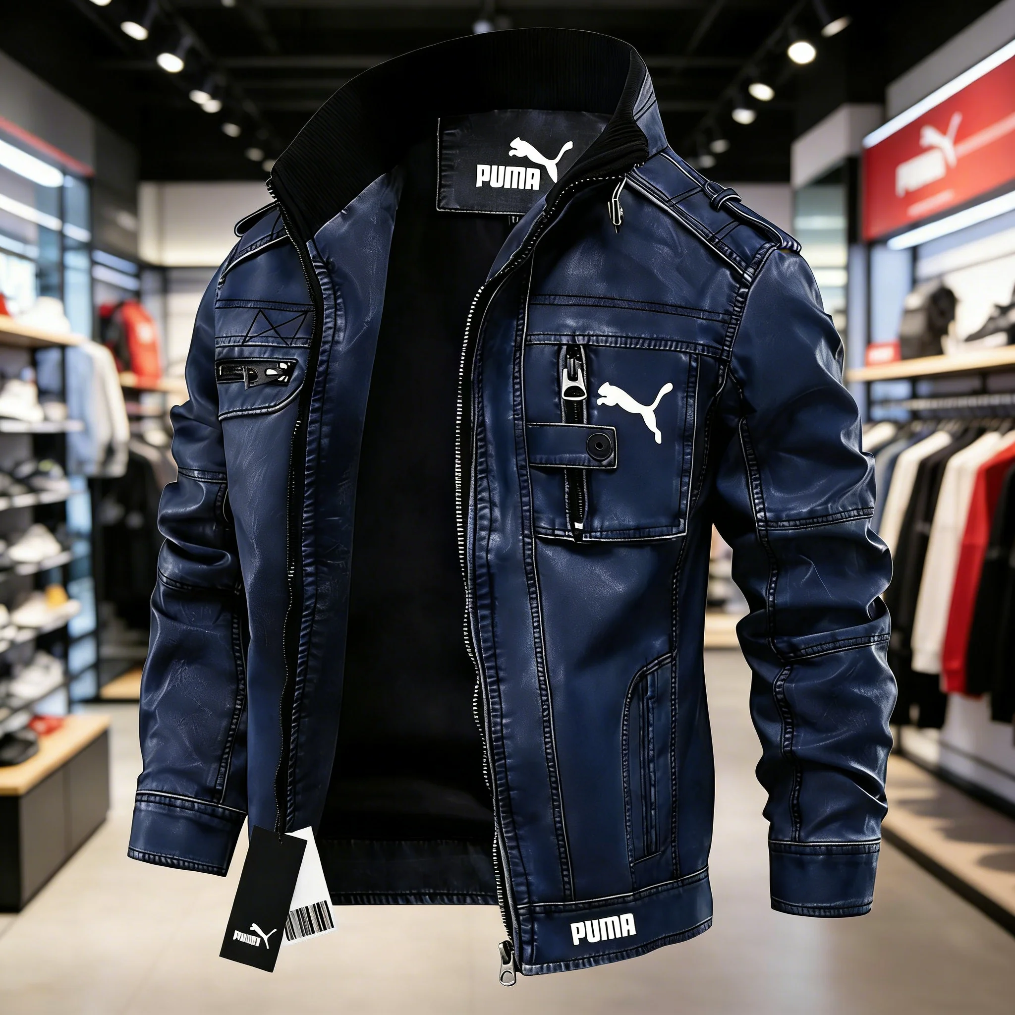 💎 Kurtka skórzana PUMA w stylu retro, delikatna skóra, luksusowy wygląd