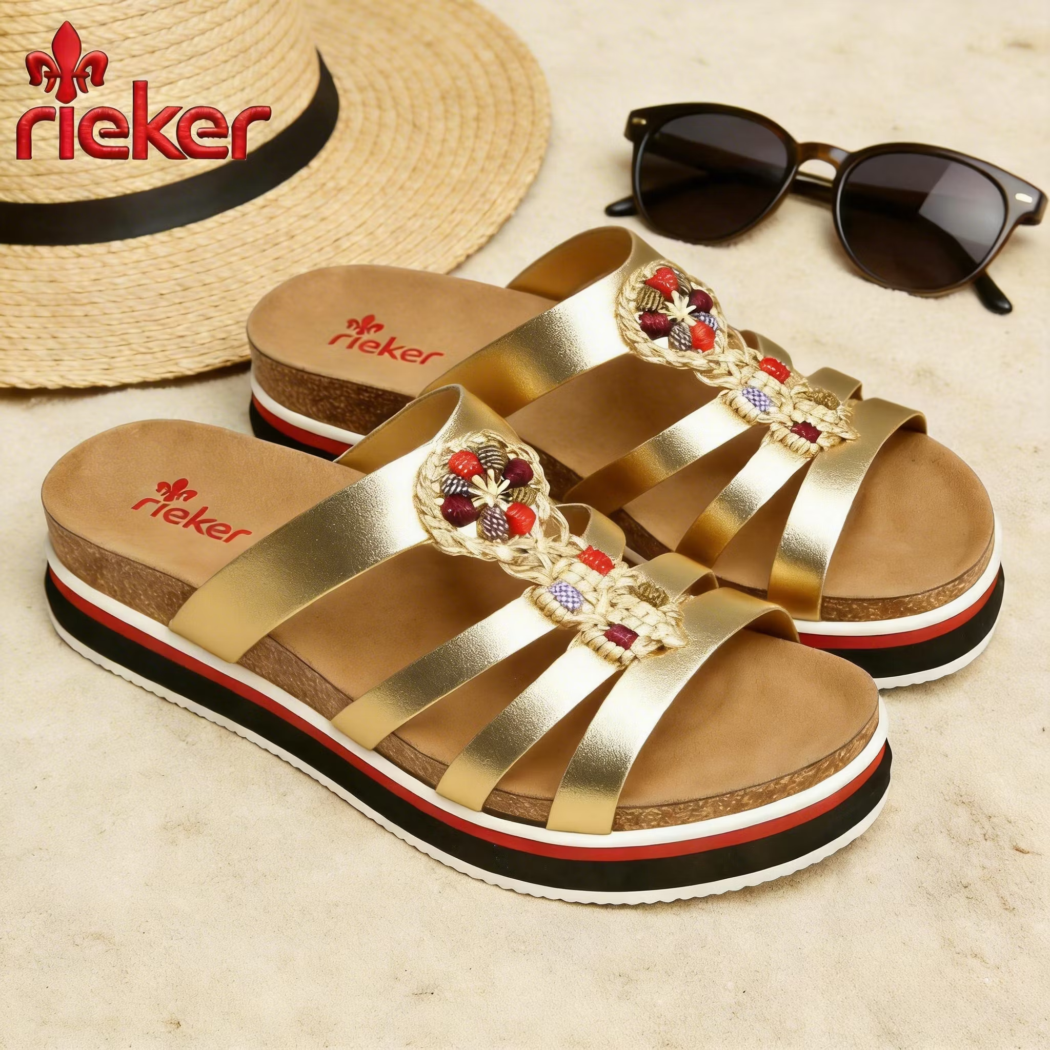 Stylowe damskie sandały Rieker na platformie – miękkie chodzenie i elegancki pleciony design