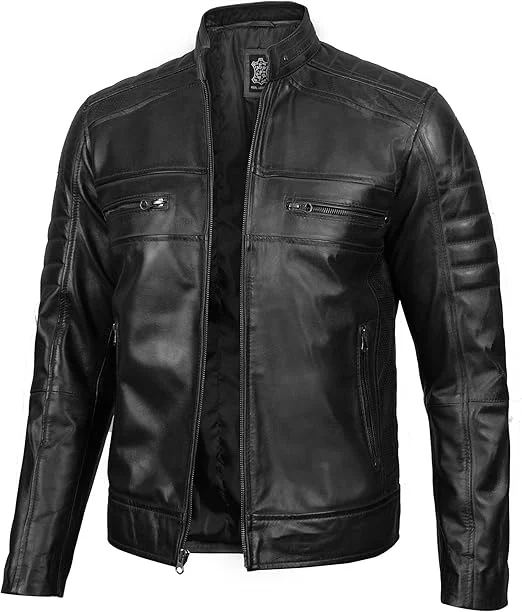 Kurtka skórzana Decrum dla mężczyzn - modna męska kurtka skórzana w stylu Cafe Racer