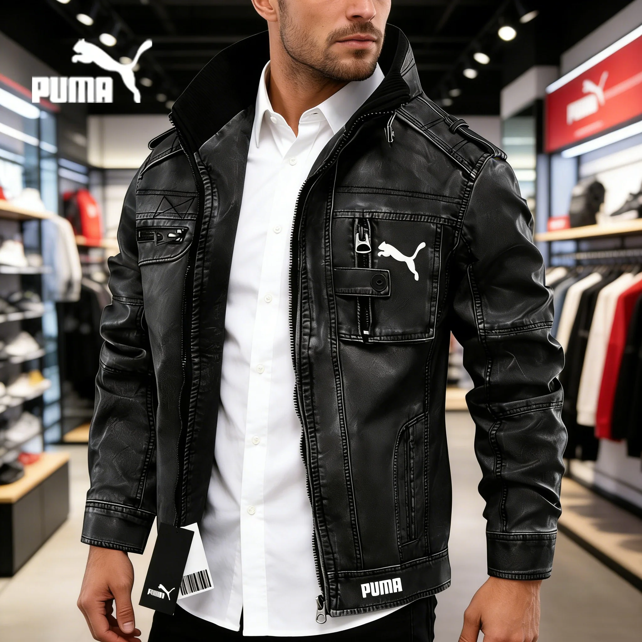 💎 Kurtka skórzana PUMA w stylu retro, delikatna skóra, luksusowy wygląd