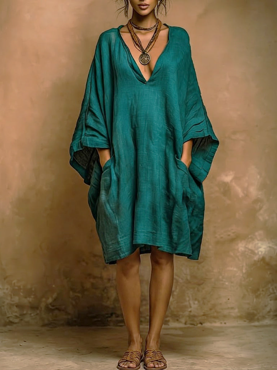 Locker geschnittenes Freizeitkleid aus Leinen und Baumwolle