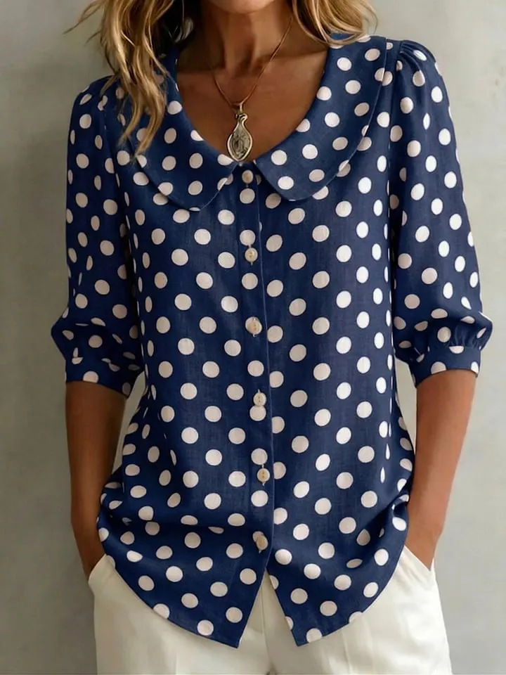 Women's Peter Pan Collar Cotton Linen Shirt - Stylish, Casual, and Versatile