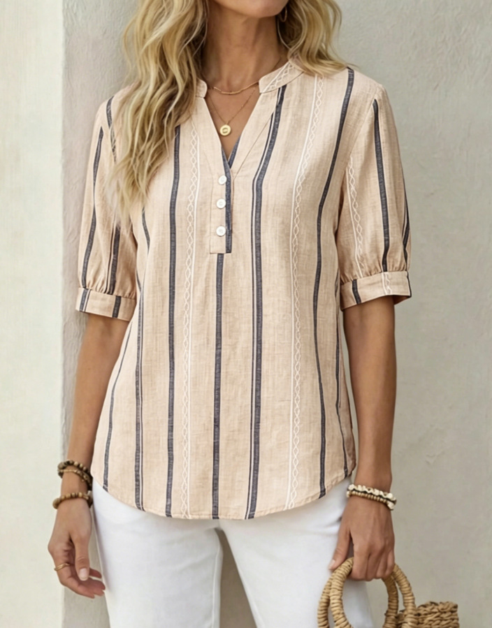 🔥Beautiful and comfortable, women's cotton and linen short-sleeved T-shirt