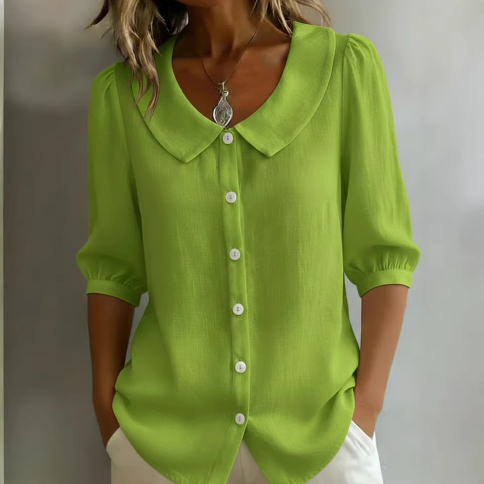 Women's Peter Pan Collar Cotton Linen Shirt - Stylish, Casual, and Versatile