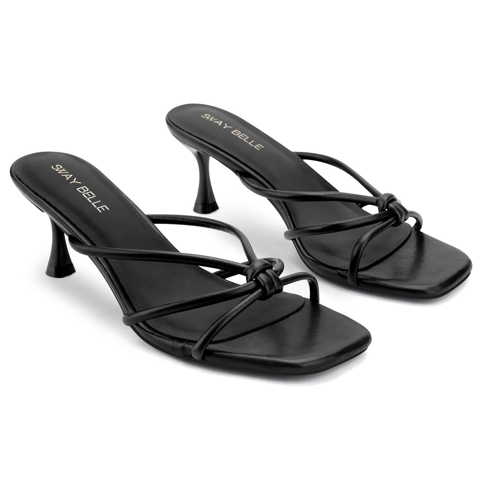 Womens Strappy Kitten Heels Square Open Toe Stiletto Heels