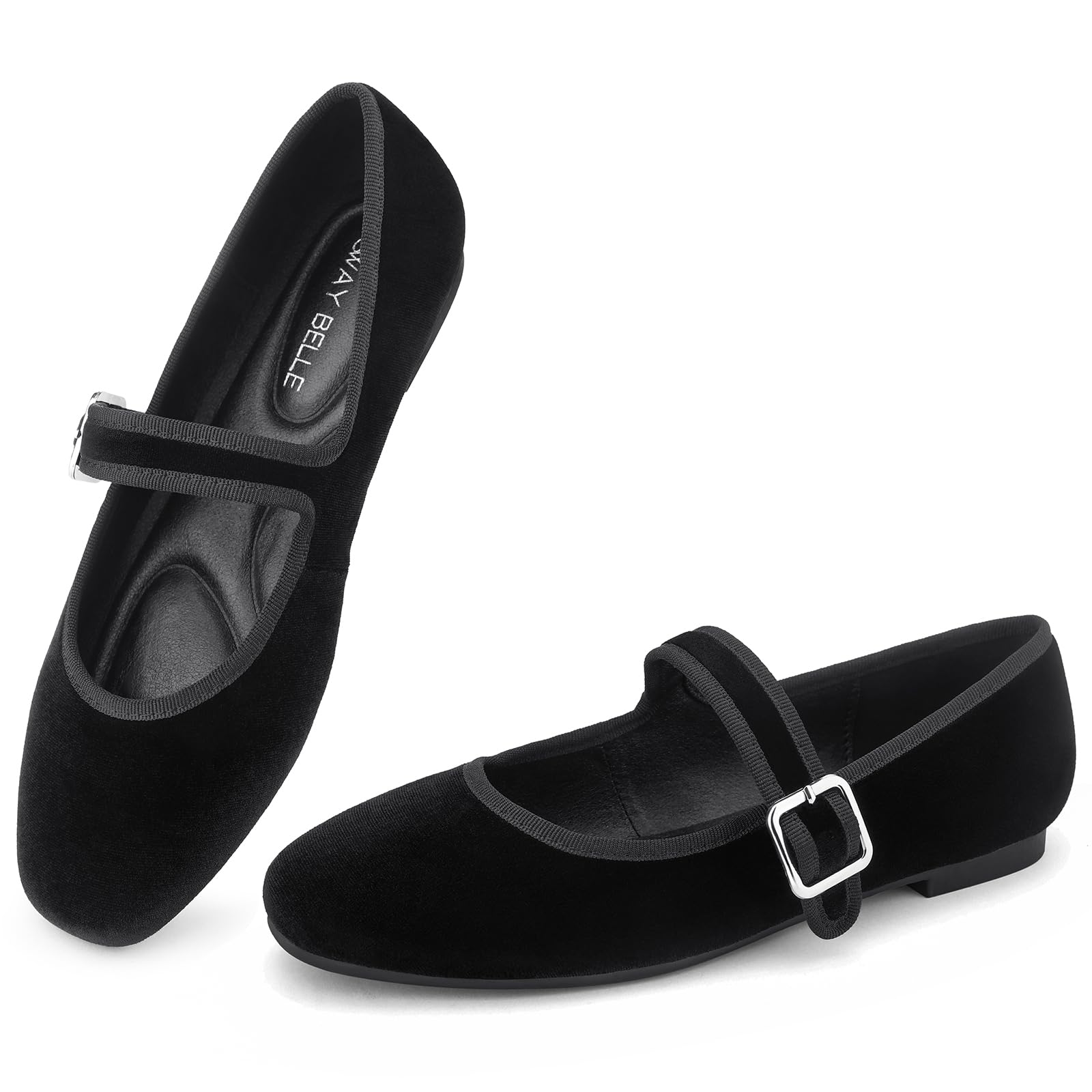 Womens Velvet Mary Jane Ballet Flats